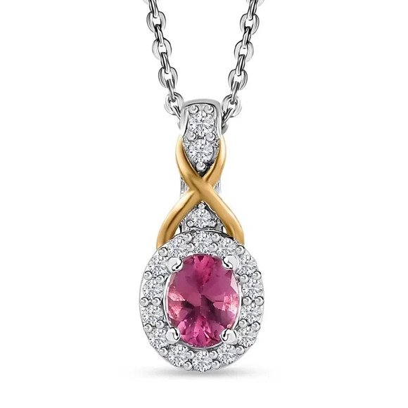 Ouro Fino Rubellite, White Zircon Ring (Size 6.0) Pendant Necklace (20in) 925 - Picture 5 of 5